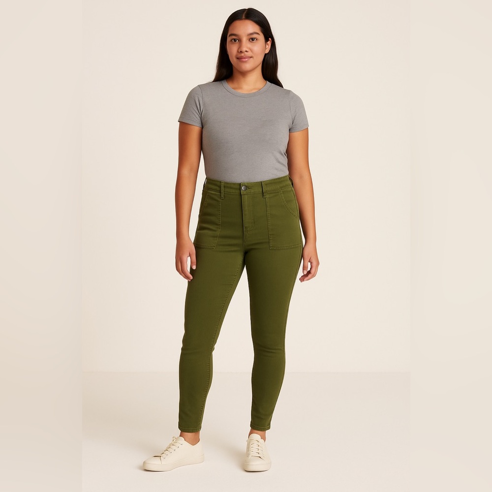 No Boundaries Olive Green High Rise Skinny Cargo Pants Juniors Size 13 – Stretch